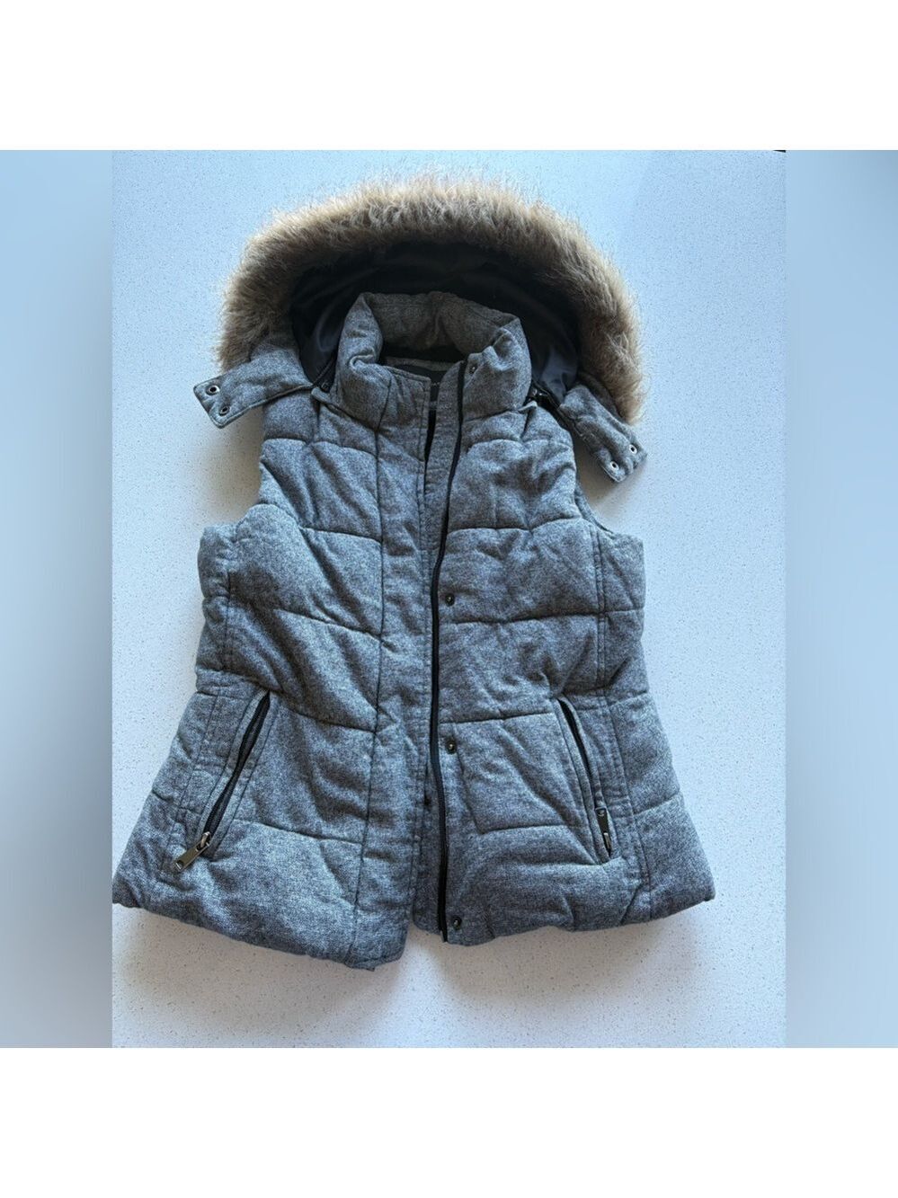 Banana Republic Gray Puffer Jacket with Faux Fur